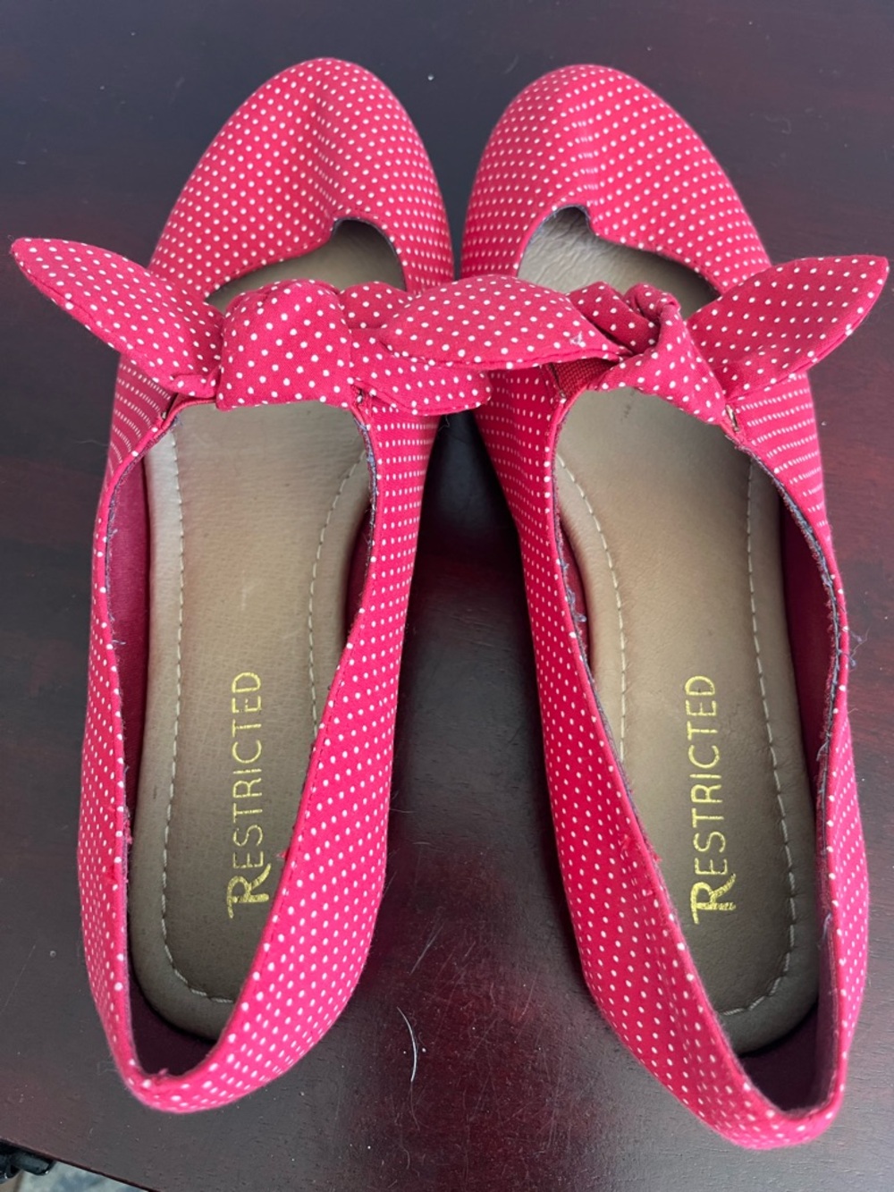 Restricted Red Polka Dot Bow Flats